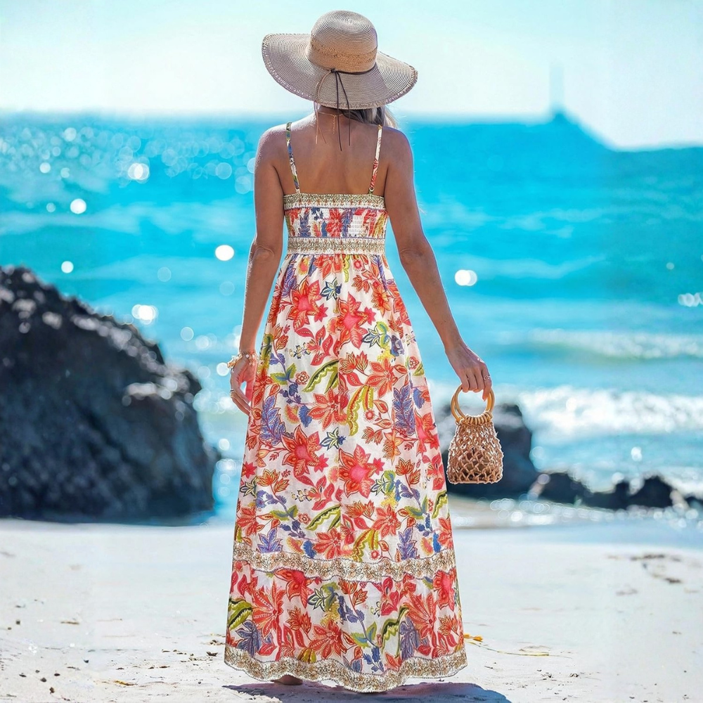 Summer Beach Boho Casual Spaghetti Strap Maxi Dress For Women