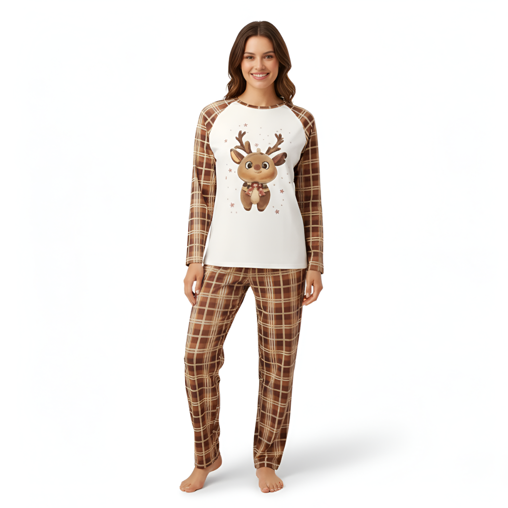 Reindeer Plaid Family Christmas Matching Pajamas Set