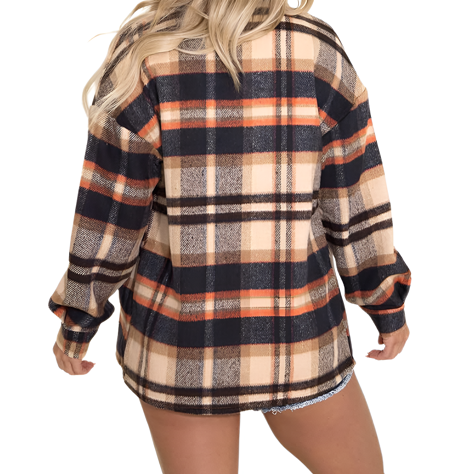 Plaid Flannel Shacket With Long Sleeve Button Down Style For Women
