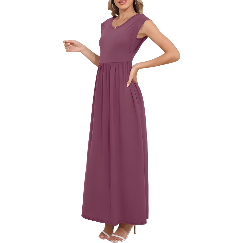 Casual Short Sleeve Summer Maxi Dress With Pockets For Women