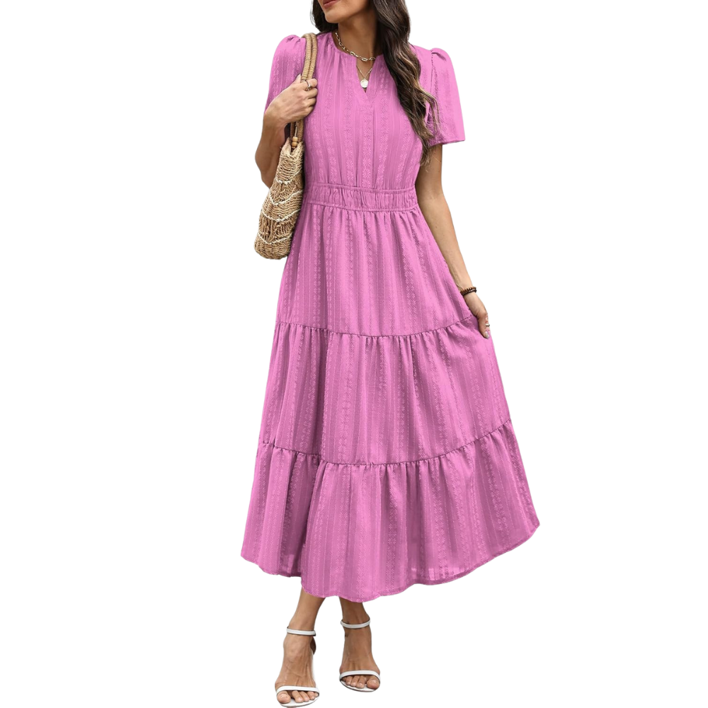 Casual And Short Sleeve V Neck Midi Maxi For Women