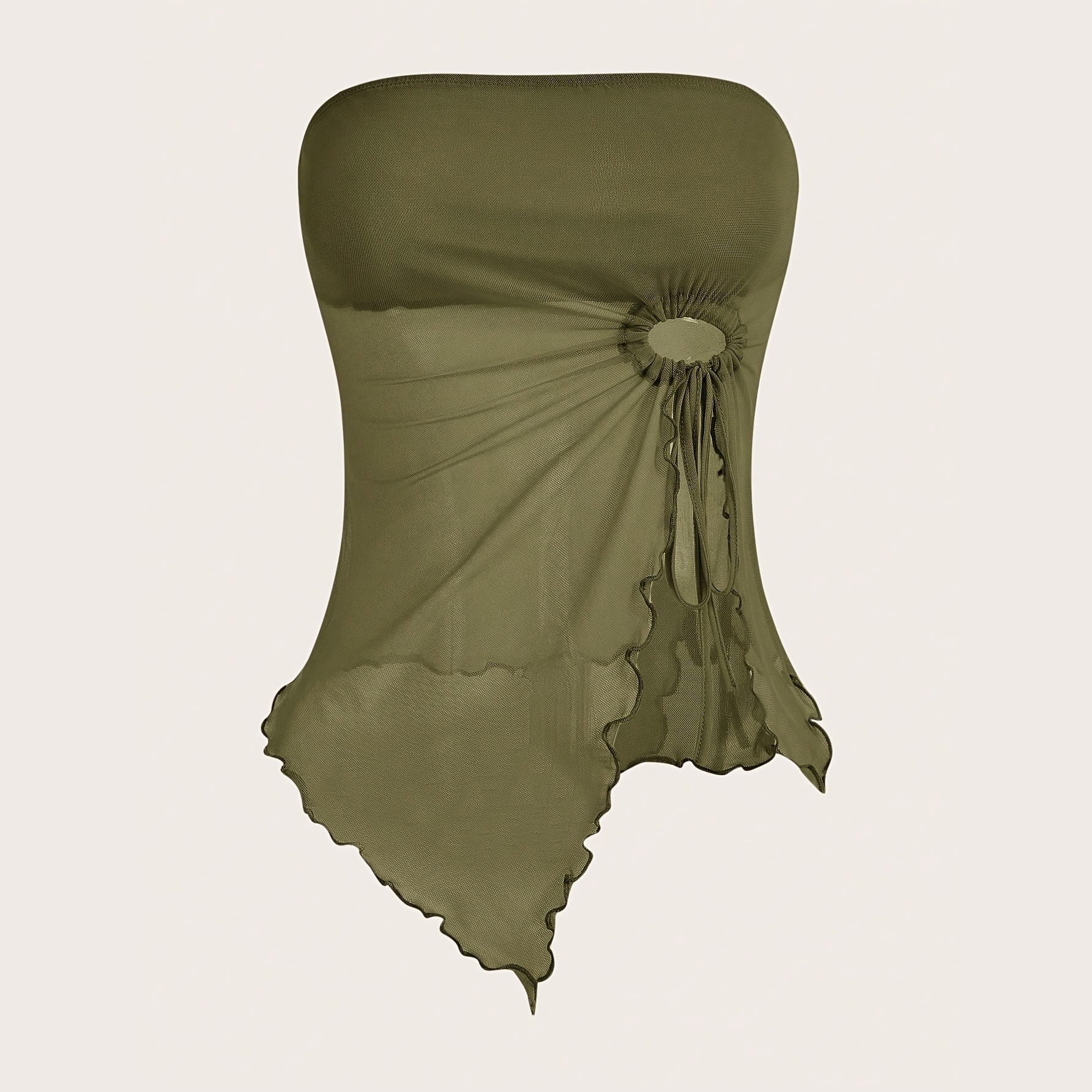 Casual Strapless Ruched Tassel Top For Women