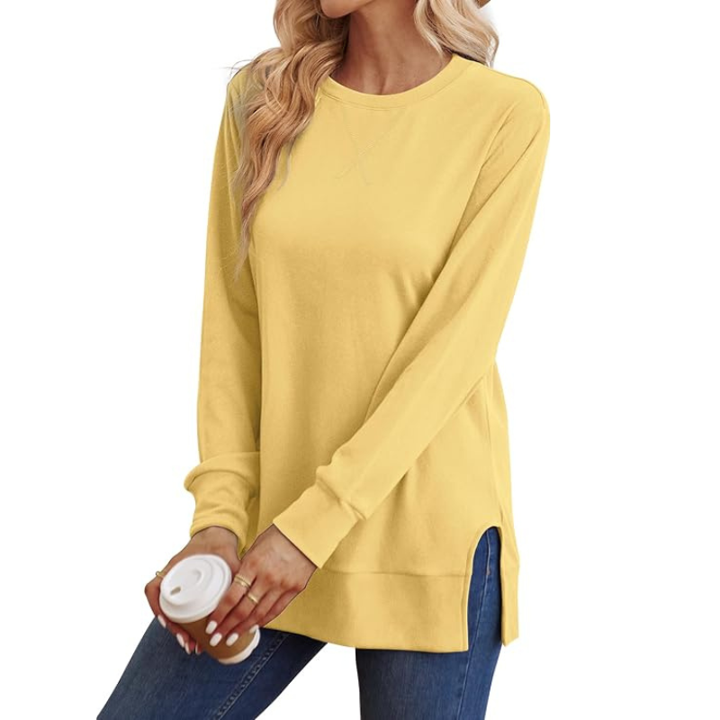 Side Split Long Sleeve Sweatshirt For Women