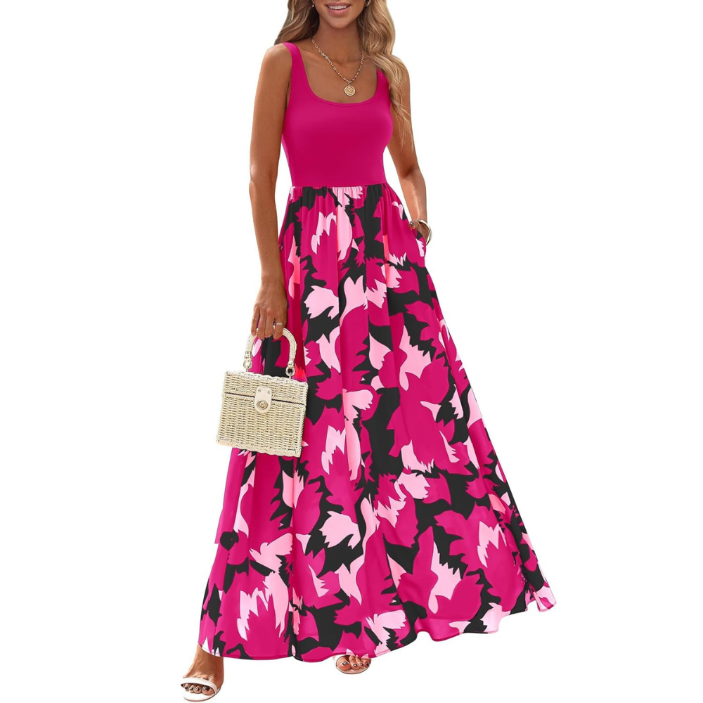 Sleeveless Boho Floral Maxi Sundress for Women Beachwear