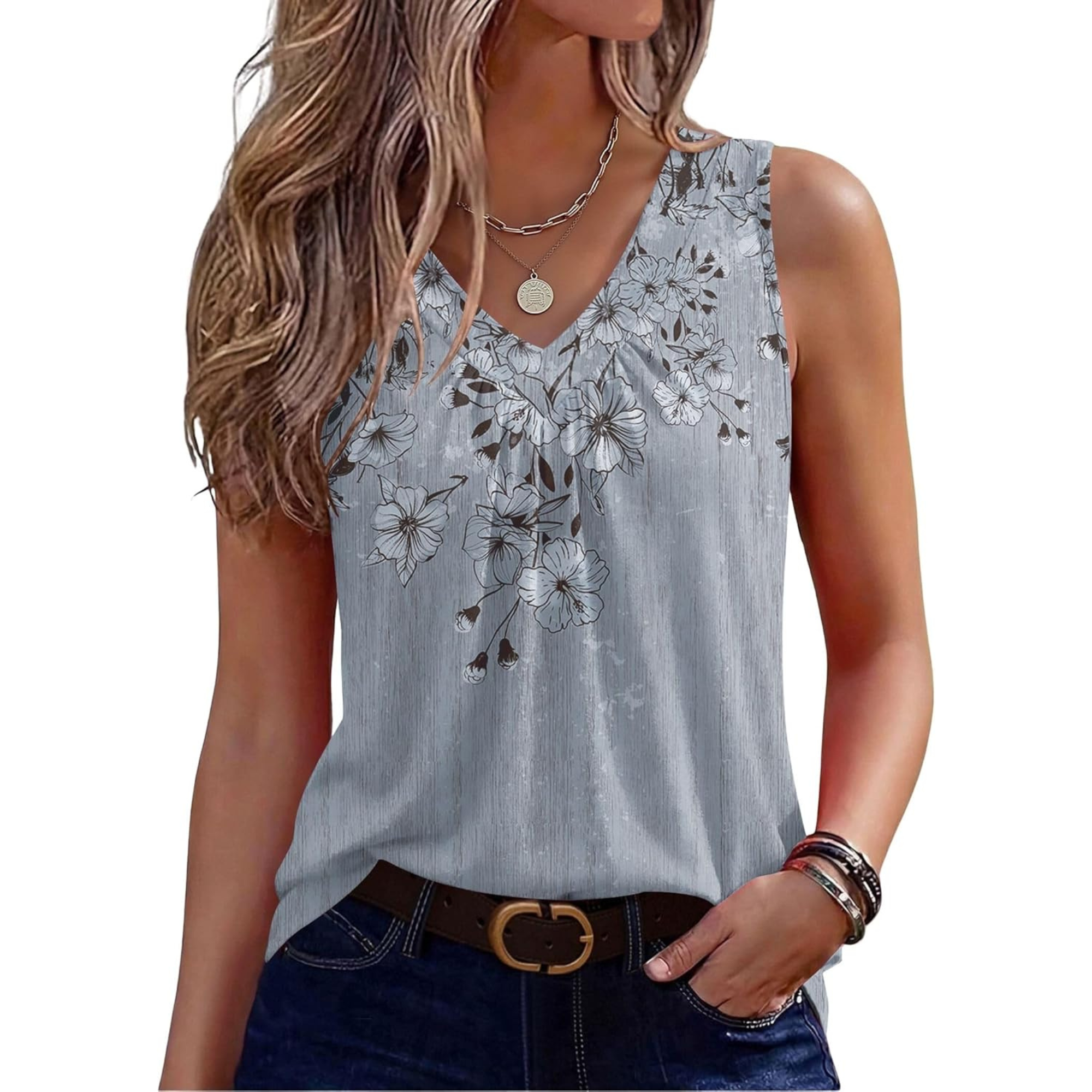 Womens Tank Tops Summer Sleeveless Loose Fit Tops V Neck Pleated Shirts Basic Tees Dressy Casual Trendy Clothes