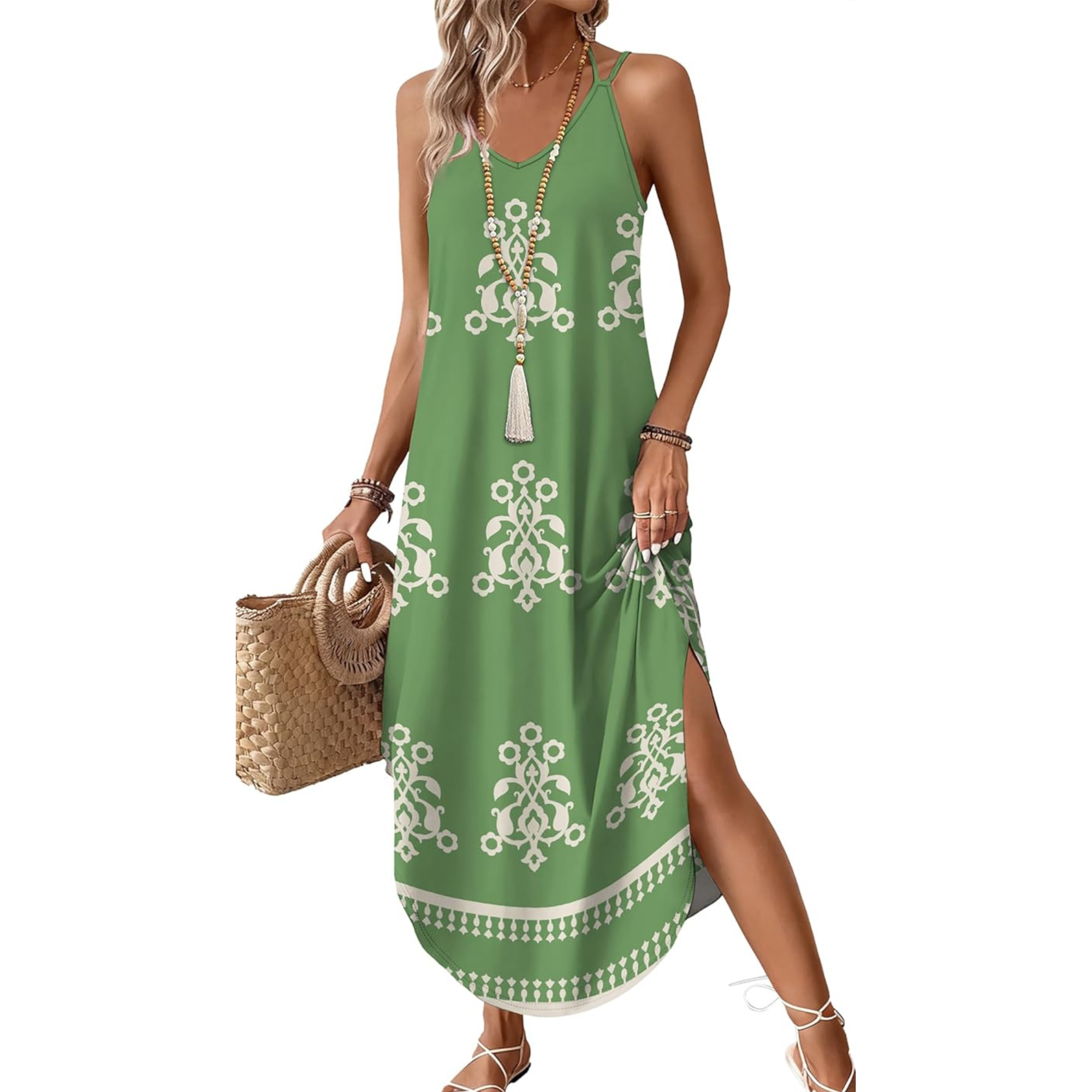 Boho Halter Maxi Sundress for Beach Vacation Travel