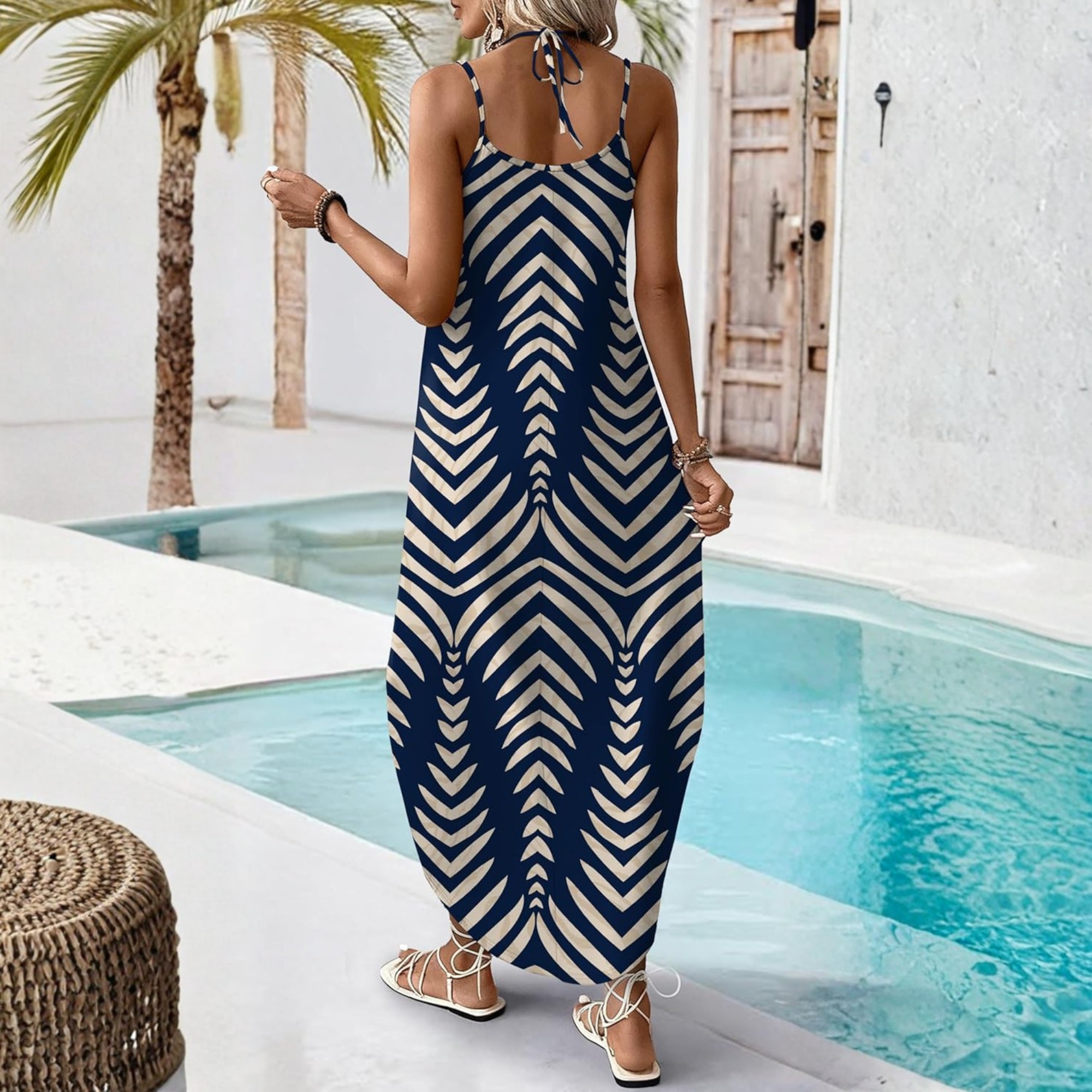 Boho Halter Maxi Sundress for Beach Vacation Travel