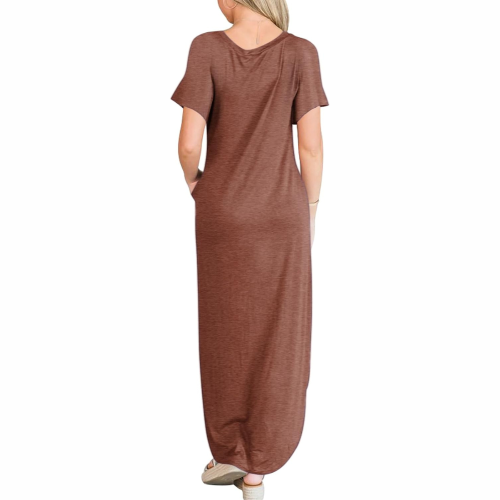 Casual Maxi Sundress With Short Sleeves And Split Hem For Women