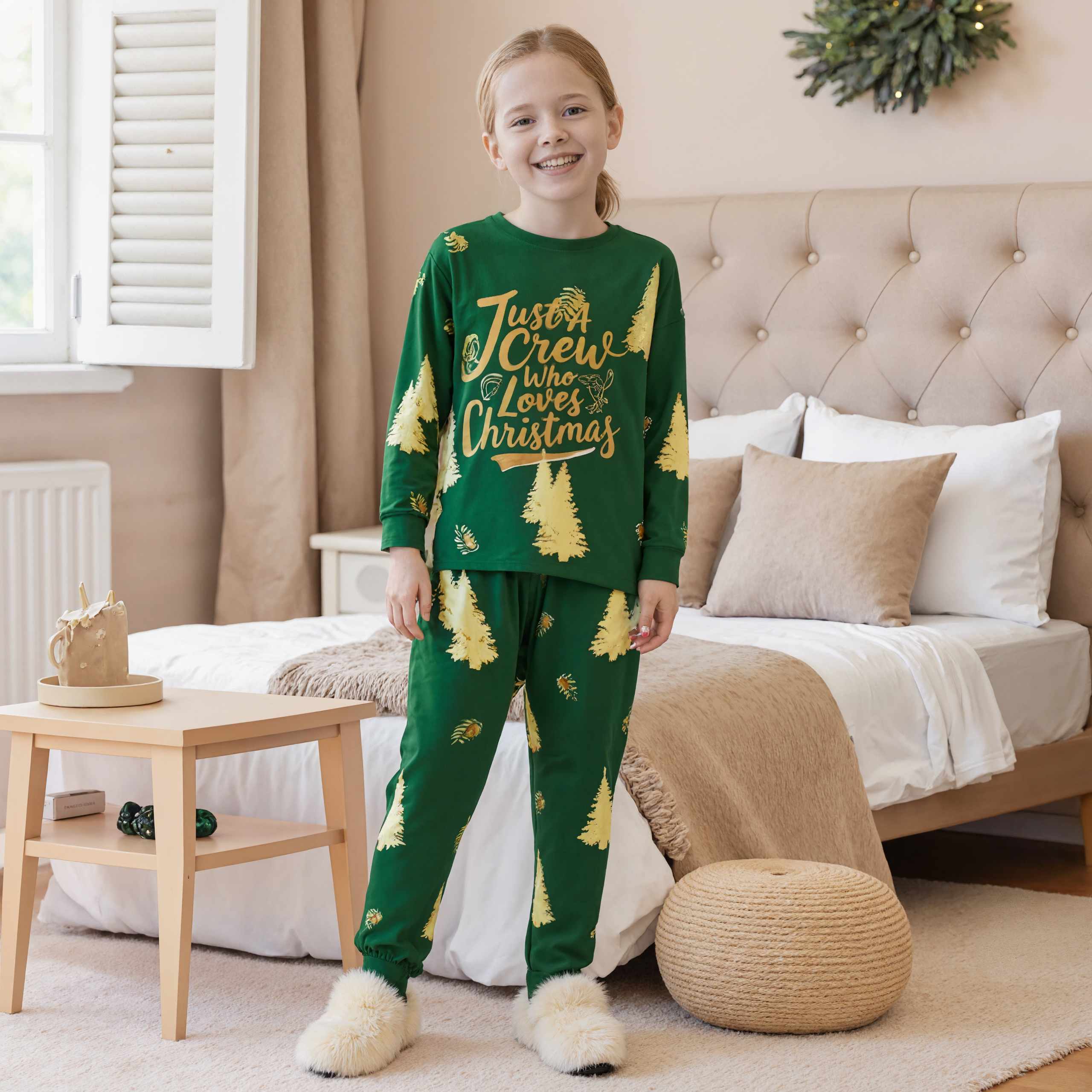 Green and Golden Tree Print Family Matching Pajama Sets