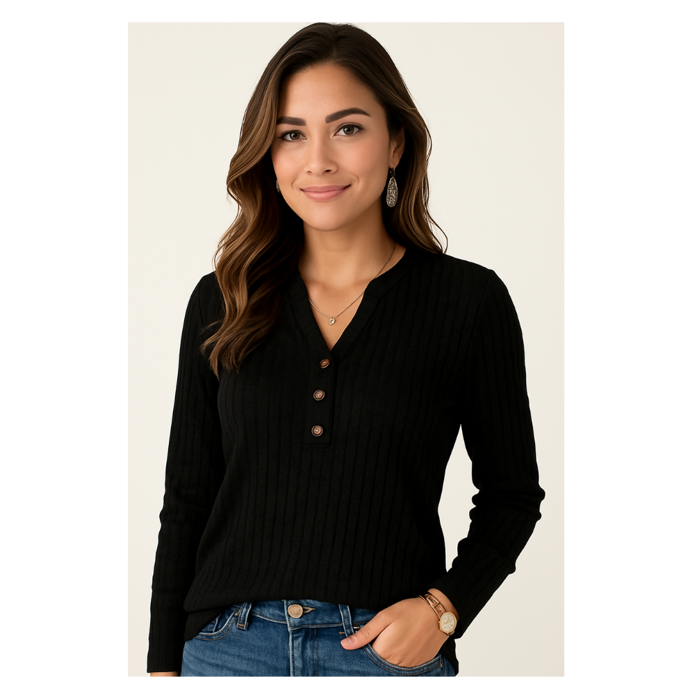 Women’s V-Collar Pullover Sweatshirt Long Sleeve Knit Top