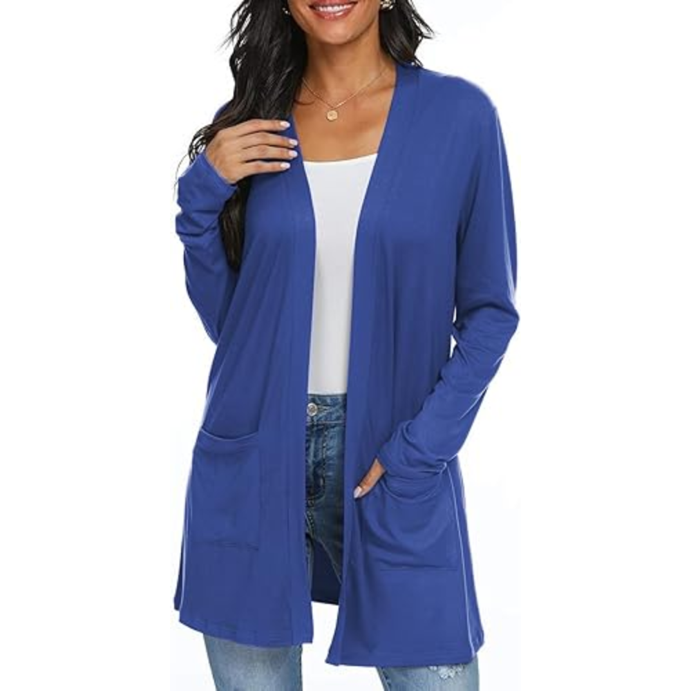 Womens Casual Lightweight with Pocketes Long Sleeve Open Front Cardigan