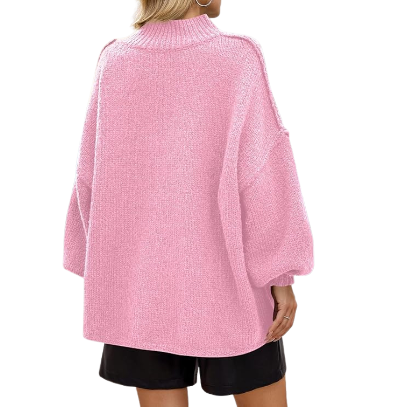  Womens Oversized Sweaters Mock Neck Batwing Long Sleeve 