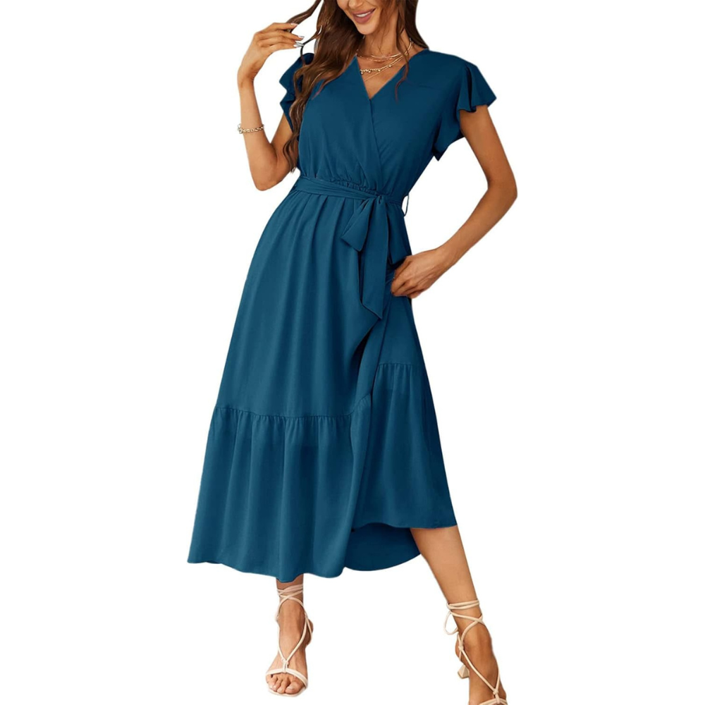 Floral And Boho Wrap Ruffle Maxi Dress V For Women