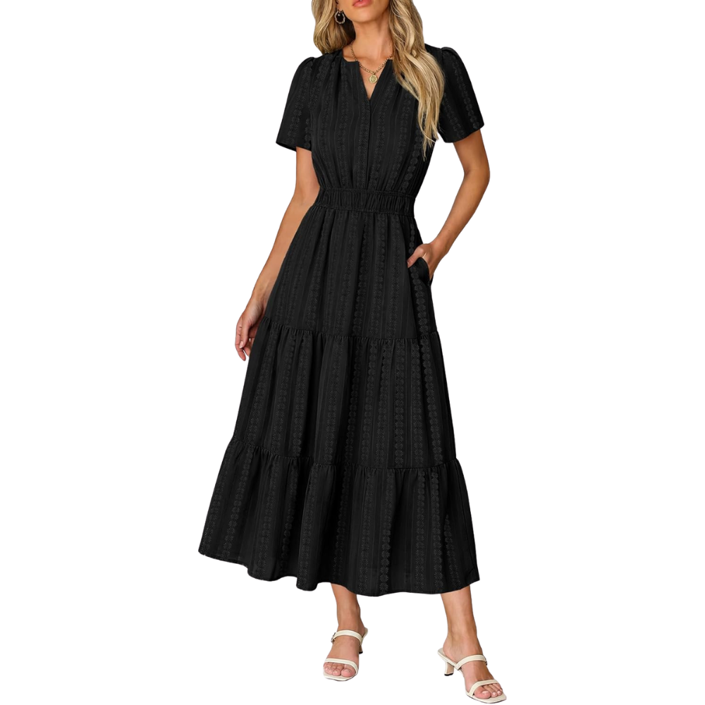 Casual And Short Sleeve V Neck Midi Maxi For Women