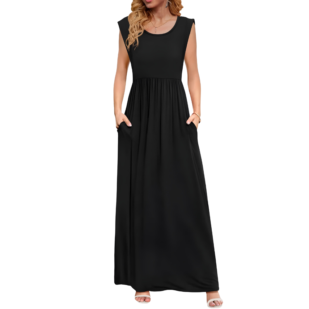 Casual Short Sleeve Summer Maxi Dress With Pockets For Women