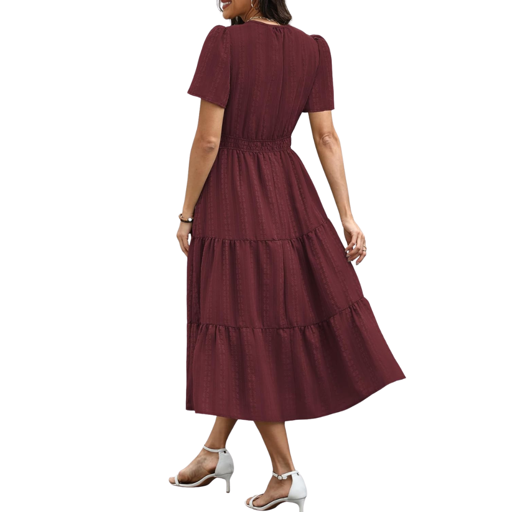 Casual And Short Sleeve V Neck Midi Maxi For Women