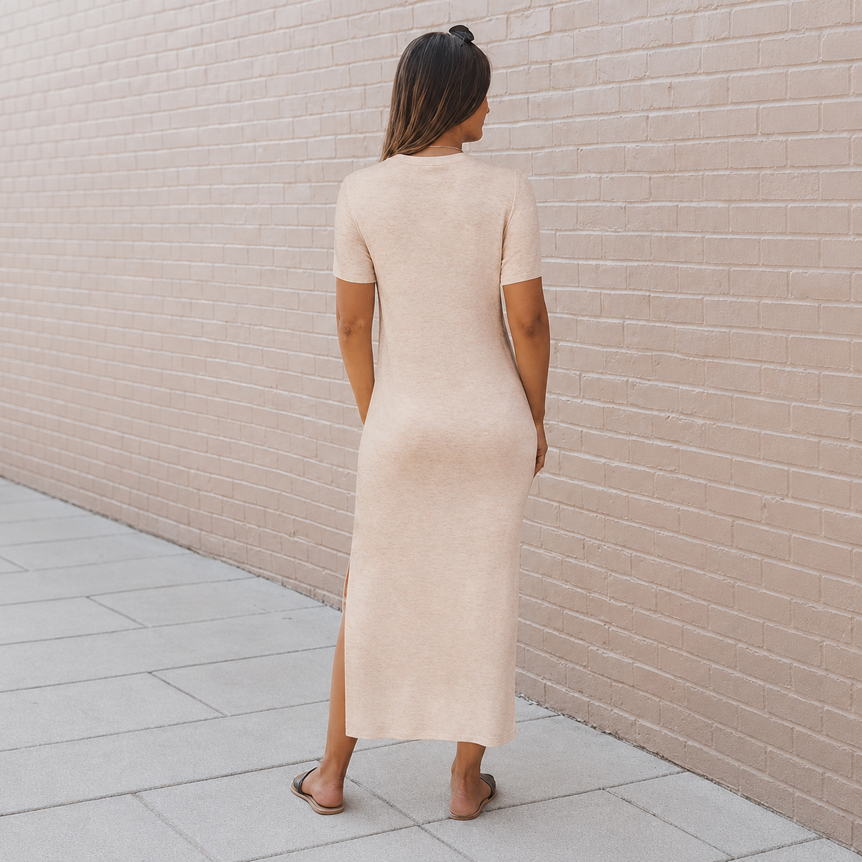 Soft Knit Lightweight Short Sleeve Casual Maxi Dress For Women 