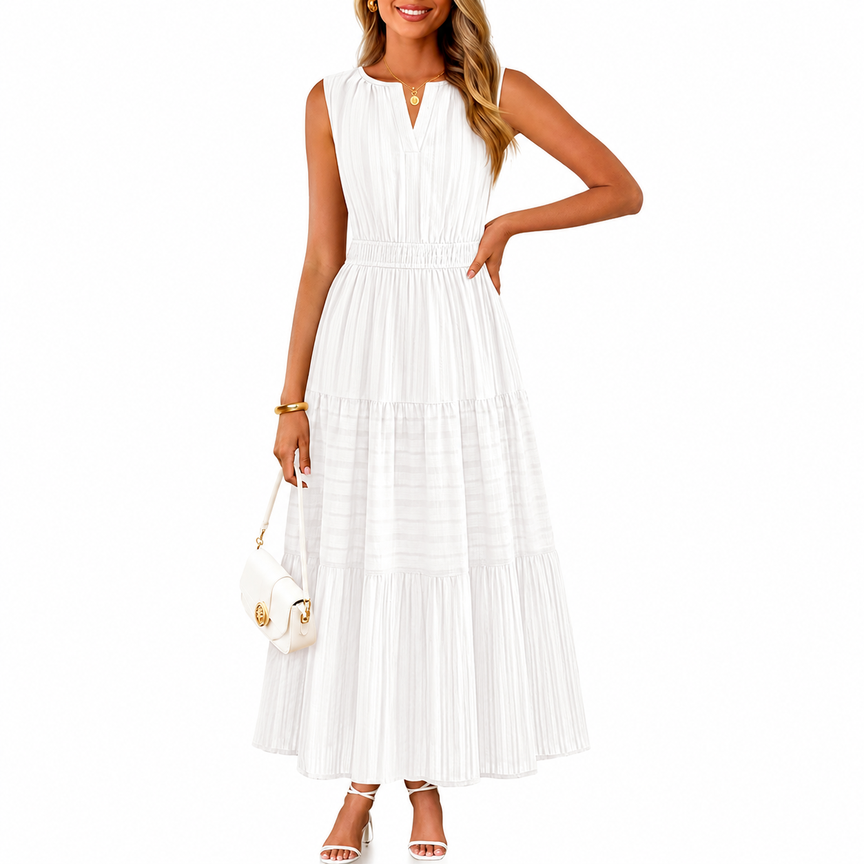 Summer Spring Casual Boho V Sleeveless Maxi Dress For Women