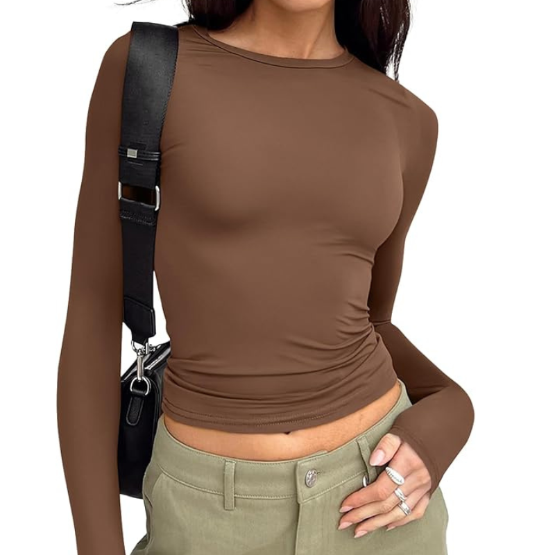 Womens Long Sleeve T Shirts Fall Fashion Basic Crop Tops 