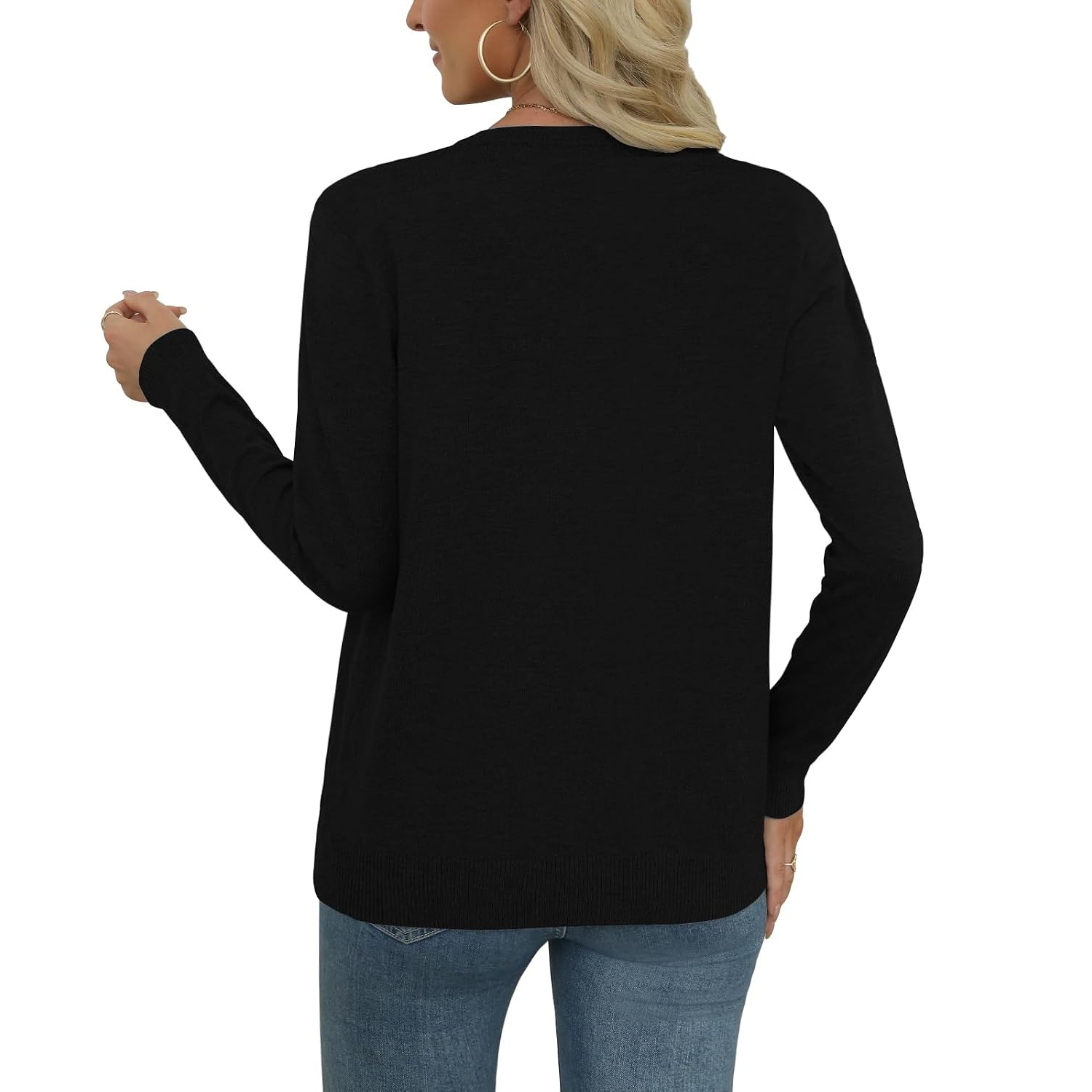 Casual Long Knit Crew Sleeve Front Cardigan With Button For Women