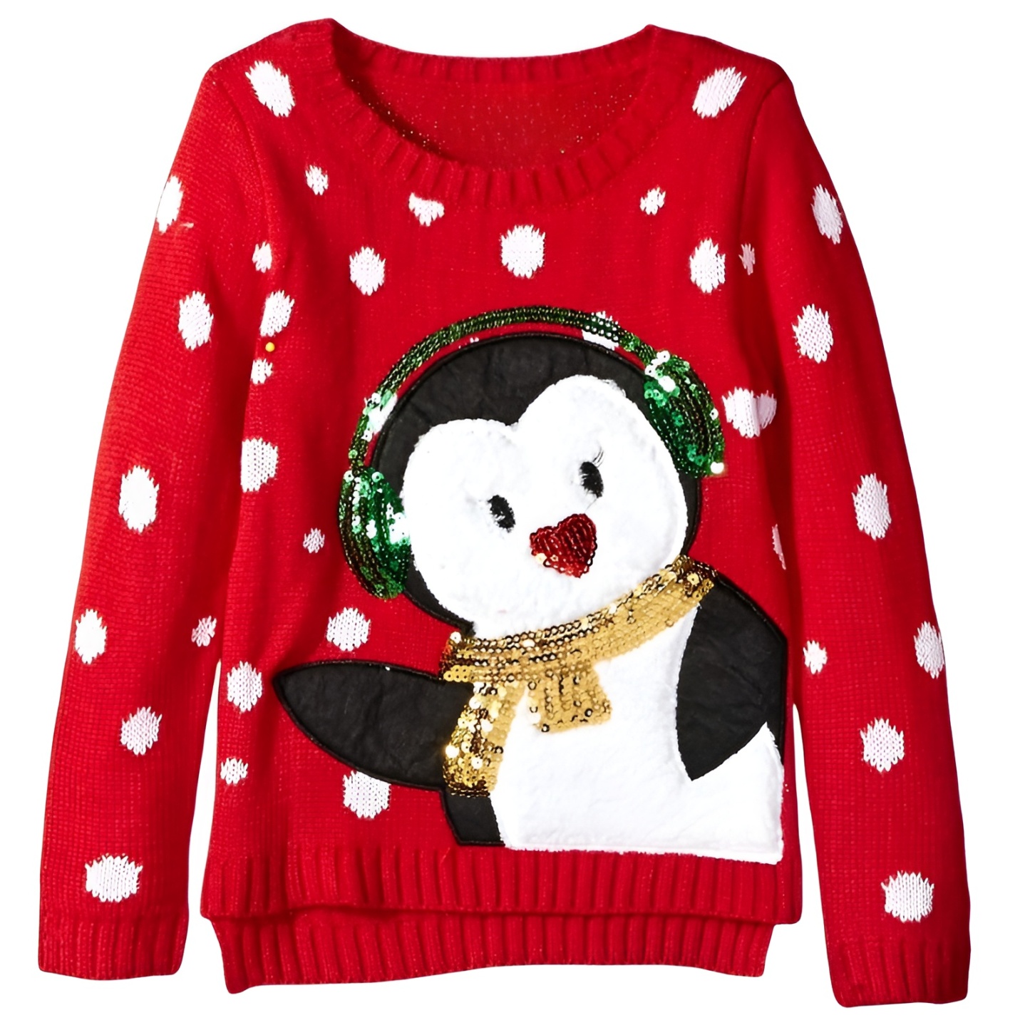 Penguin Pattern Red Knitted Winter Holiday Ugly Sweater