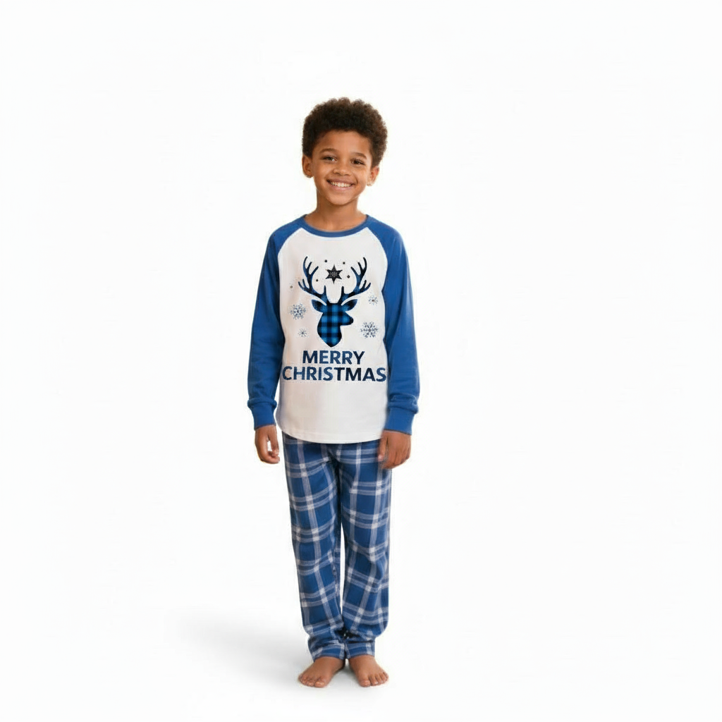 Plaid Reindeer Merry Christmas Printed Family Matching Pajama Set