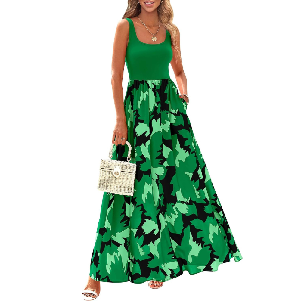 Sleeveless Boho Floral Maxi Sundress for Women Beachwear
