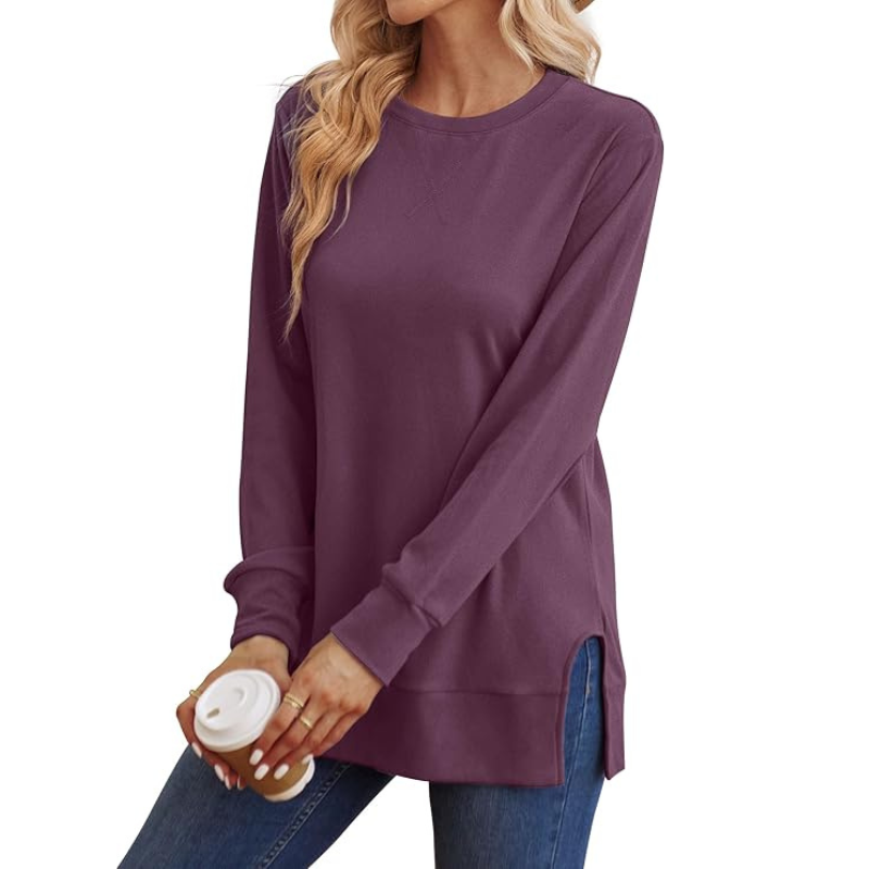 Side Split Long Sleeve Sweatshirt For Women
