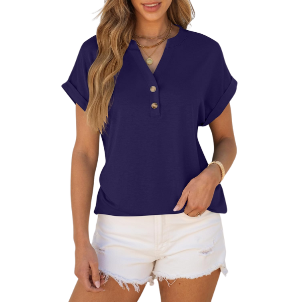 Womens Short Sleeve Henley Tops V Neck Dressy Casual Blouses Summer Trendy Tee Shirts 2026 Vacation Fashion Clothes
