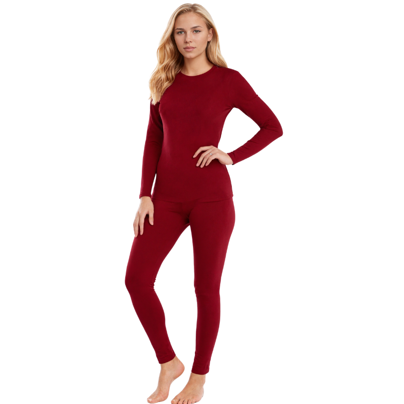 Women Thermal Underwear Fleece Lined Base Layer Top Bottom Set