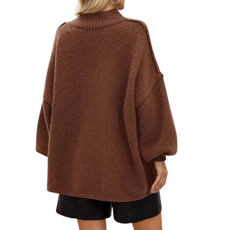  Womens Oversized Sweaters Mock Neck Batwing Long Sleeve 