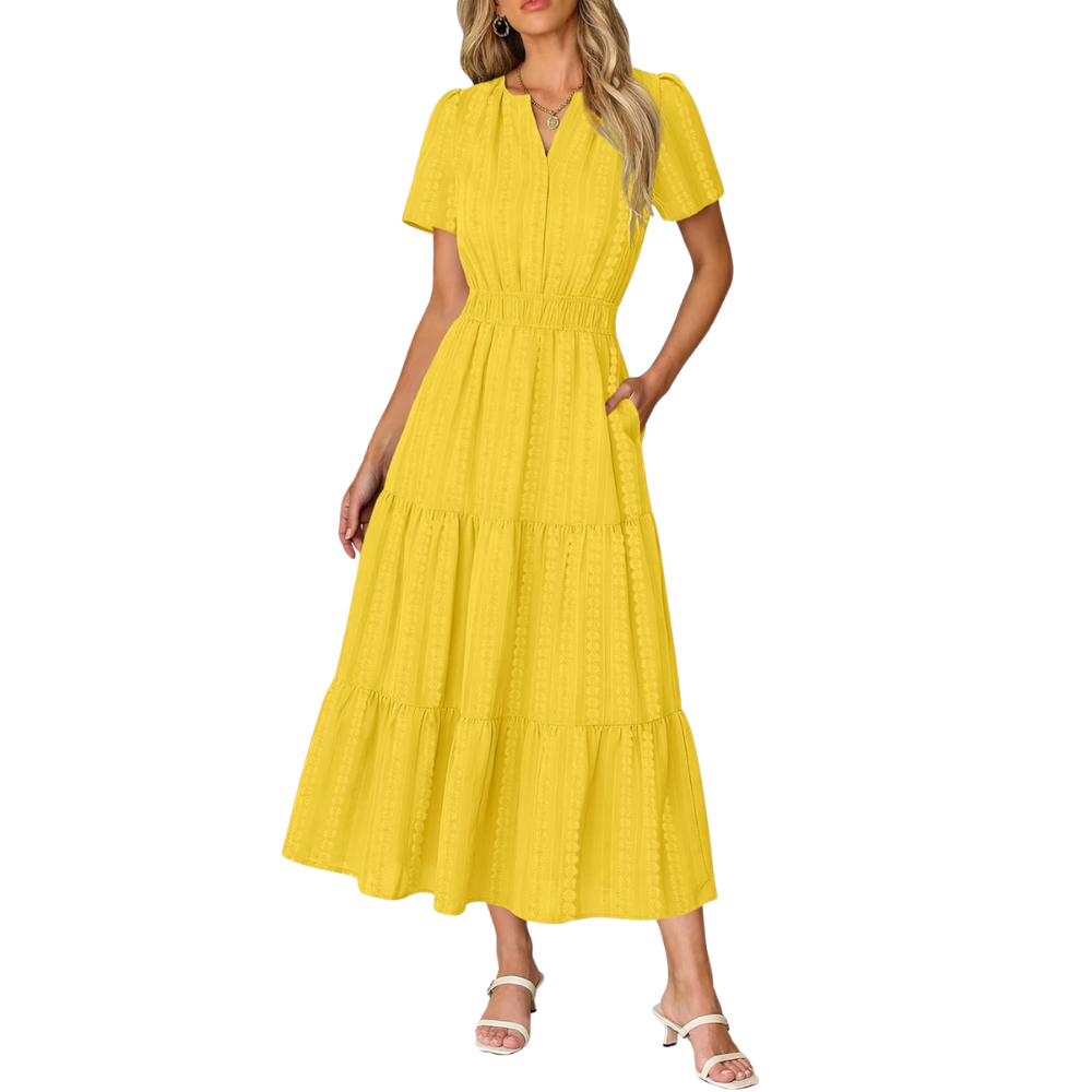 Casual And Short Sleeve V Neck Midi Maxi For Women