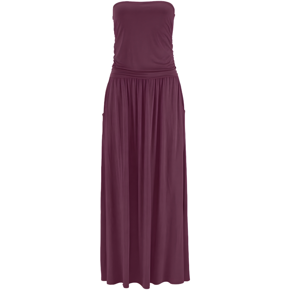Summer Off Strapless Floral Maxi Dress With Pockets For Women