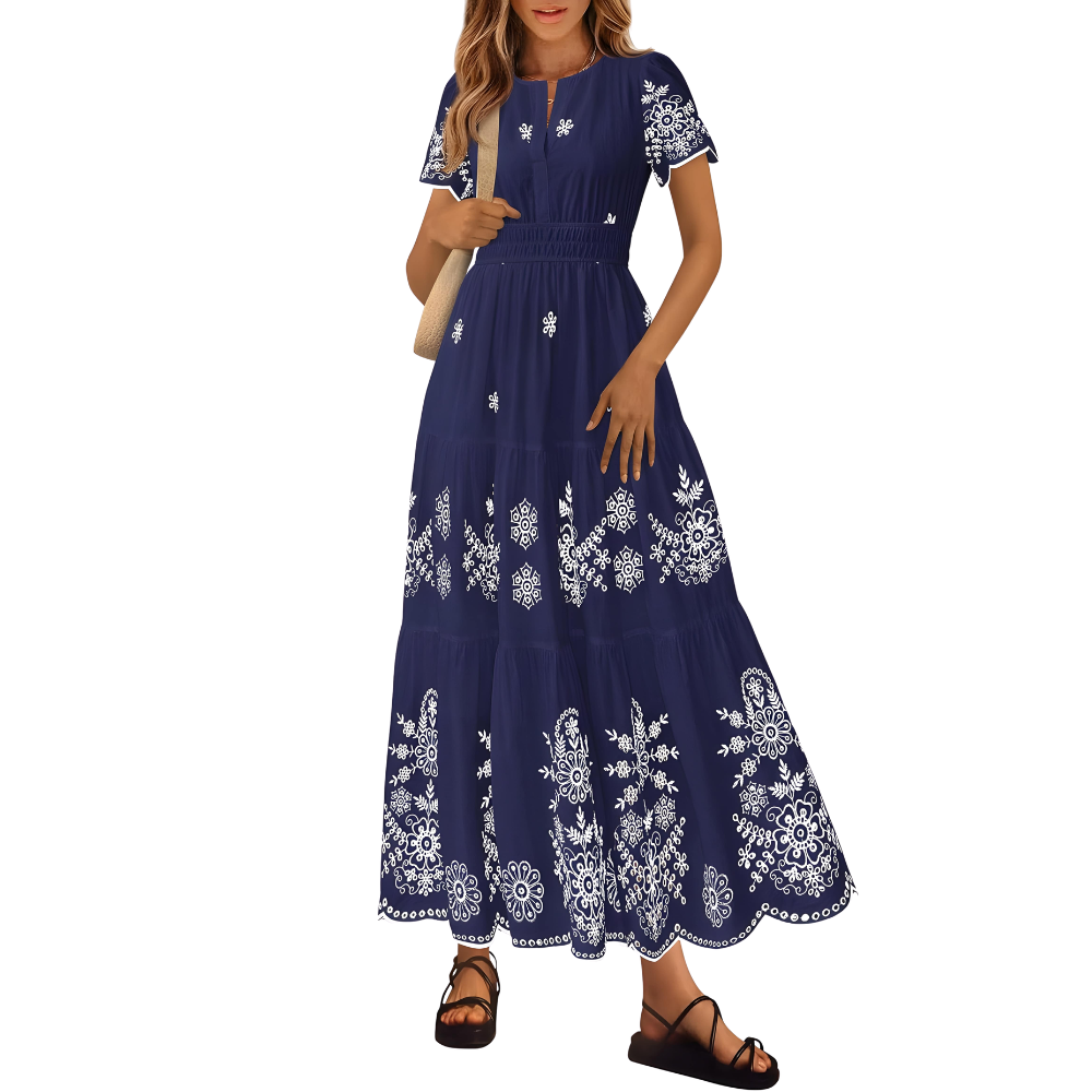 Summer And Floral Boho V Neck Short Sleeve For Women