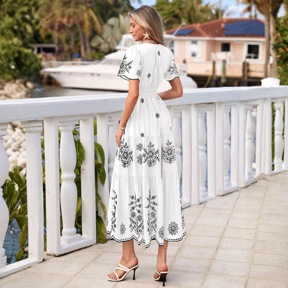 Summer And Floral Boho V Neck Short Sleeve For Women