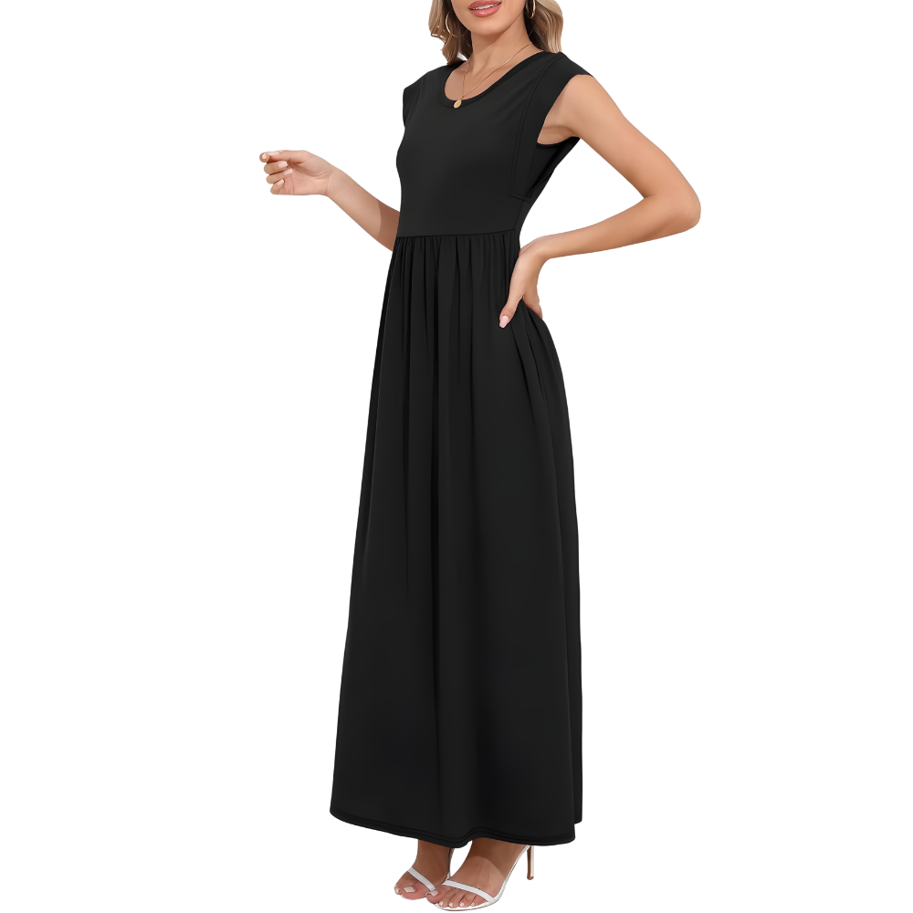 Casual Short Sleeve Summer Maxi Dress With Pockets For Women