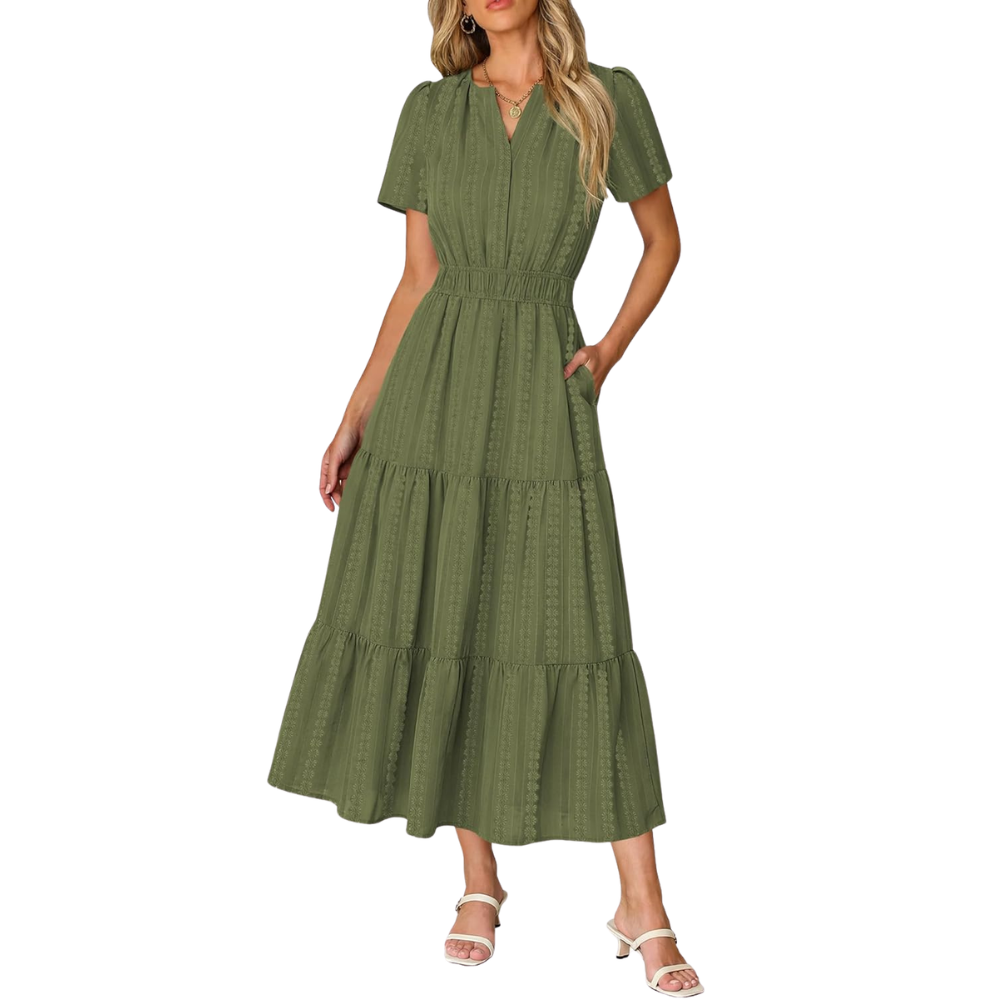 Casual And Short Sleeve V Neck Midi Maxi For Women