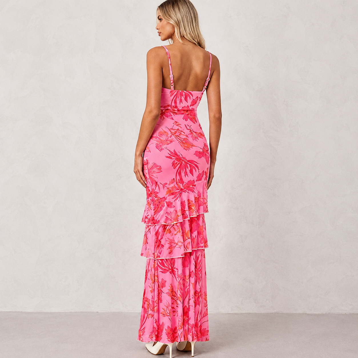 Summer Spring Tiered Floral Beach Maxi Dress Spaghetti For Women