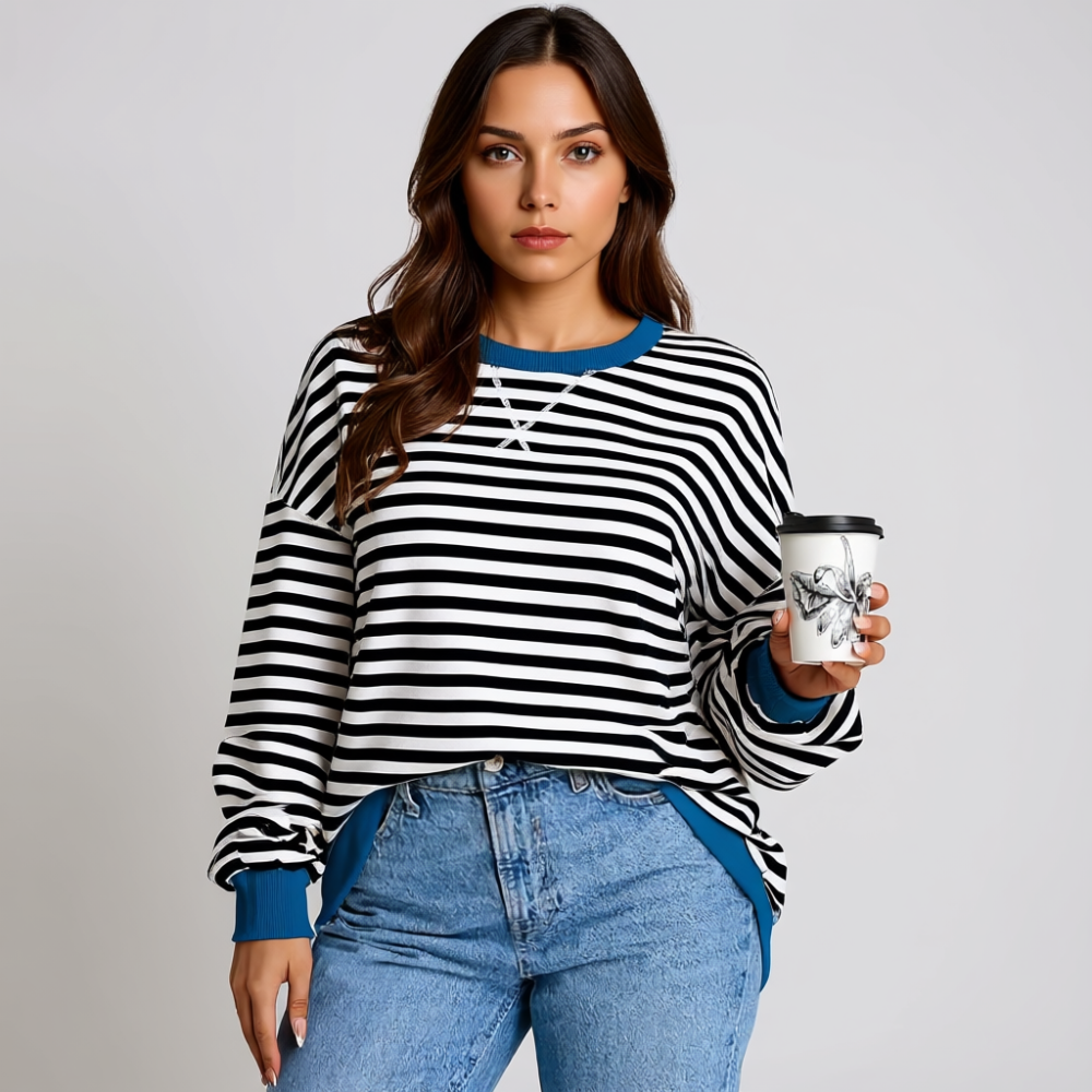 Women Oversized Striped Crewneck Sweatshirt
