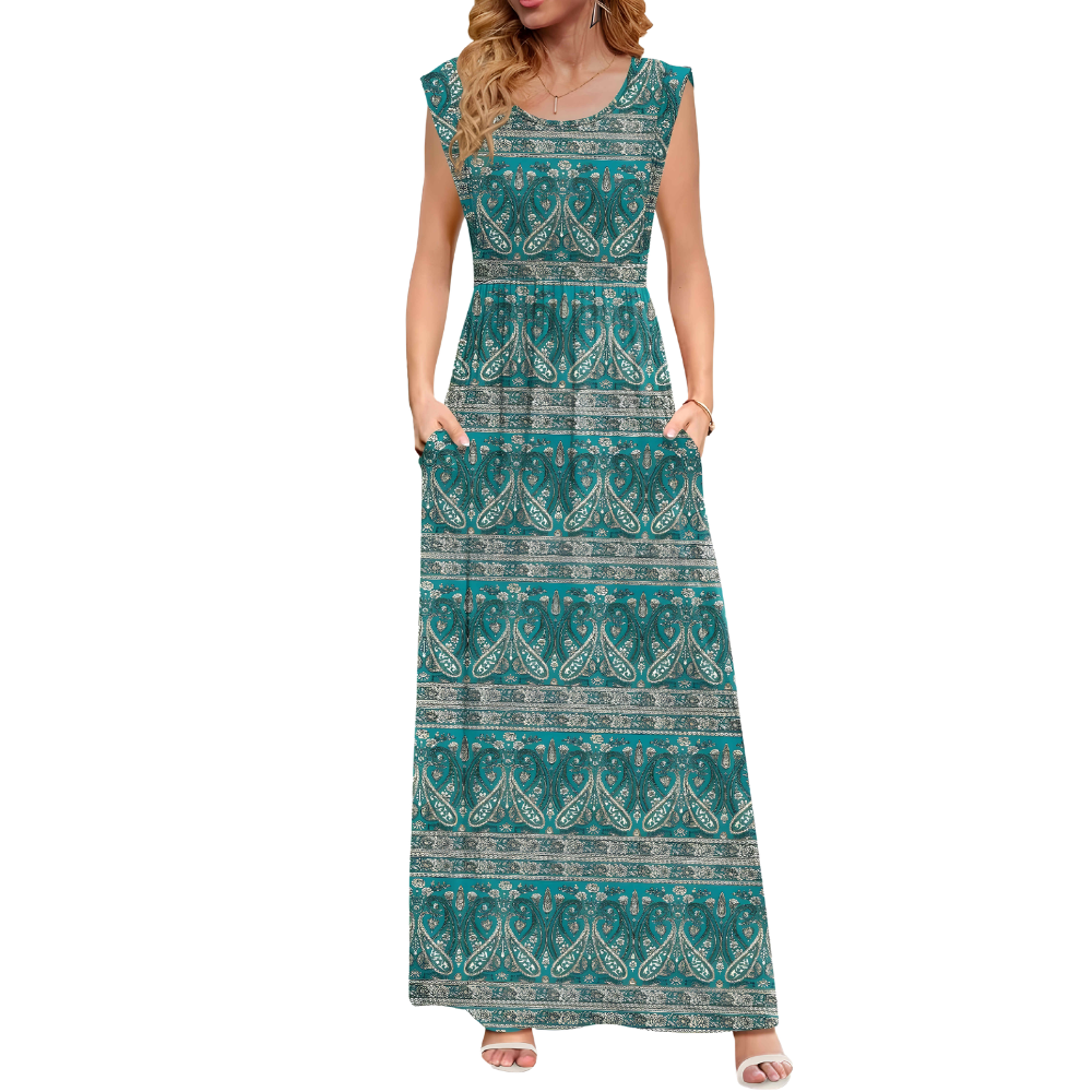 Casual Short Sleeve Summer Maxi Dress With Pockets For Women