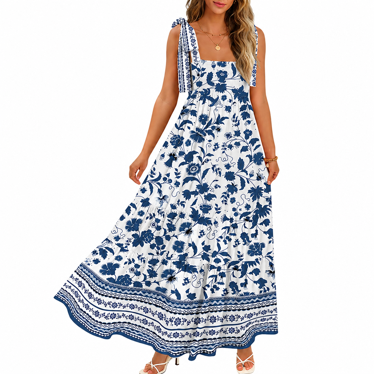 Summer Boho Casual Maxi Dress With Spaghetti Straps For Women