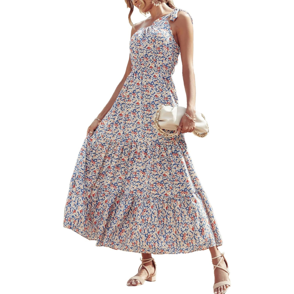 Summer Floral Ruffled Sleeveless Bohemian Maxi Dress For Women