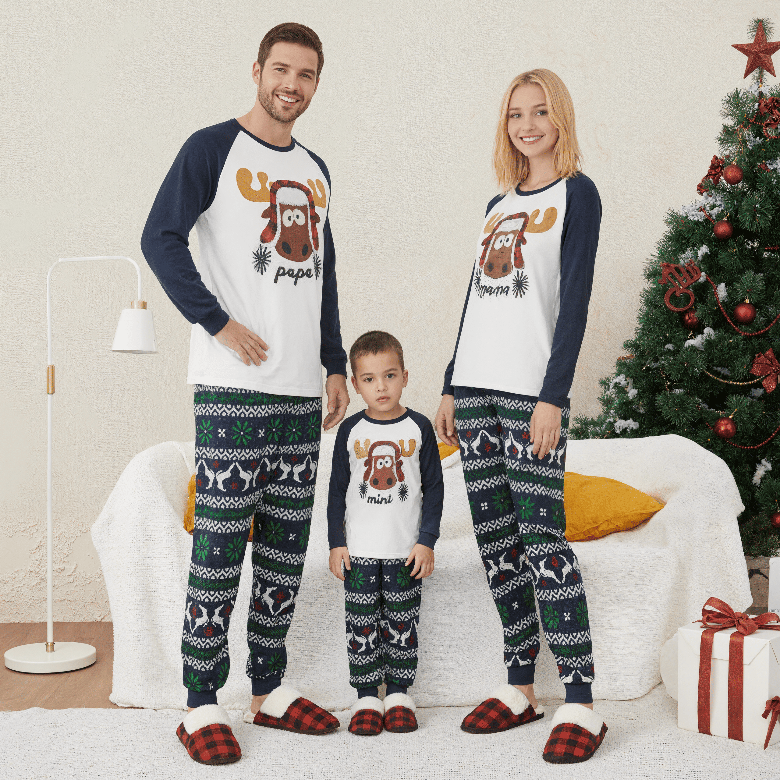 Christmas Nightclothes Elk Print Tops Family Matching Pajama Sets