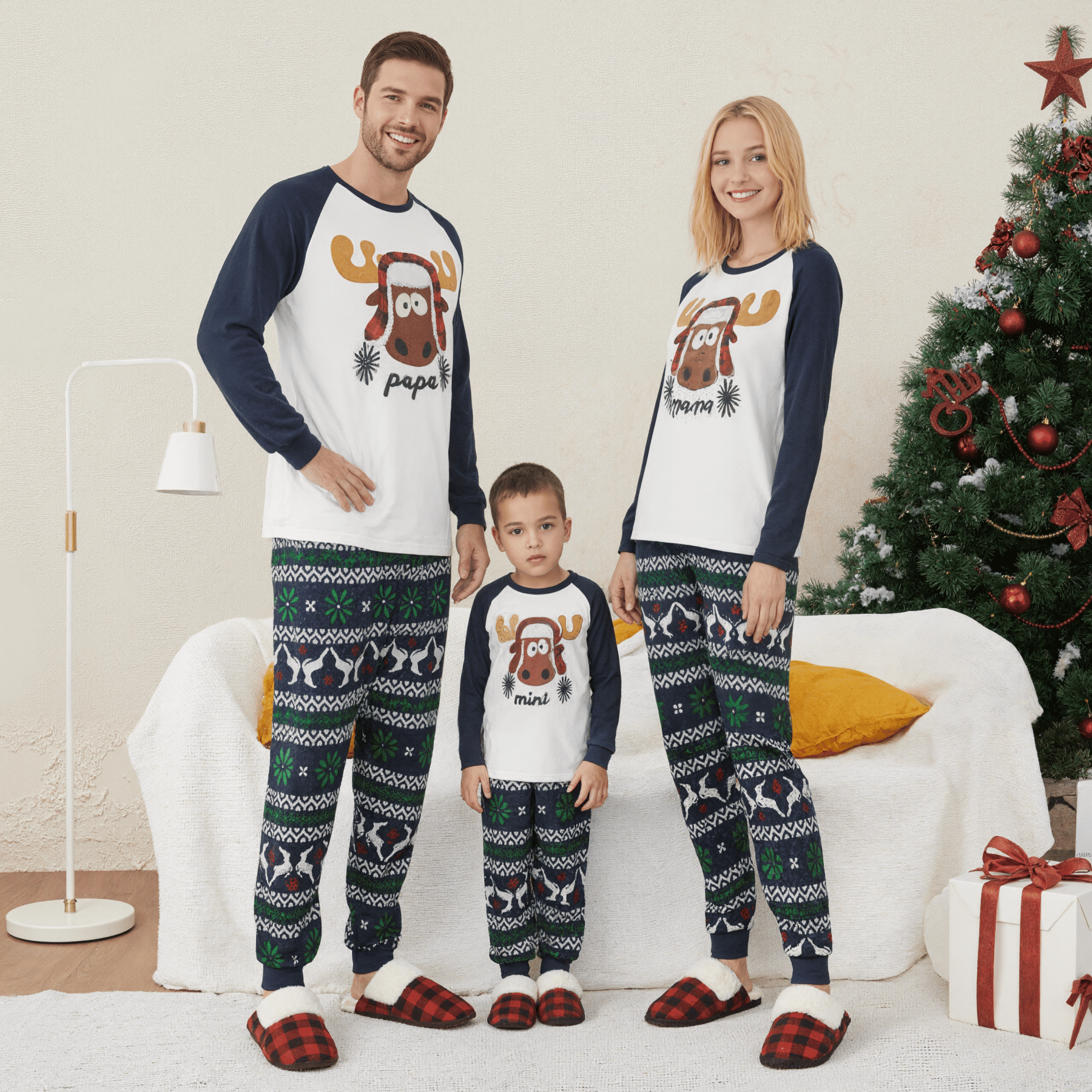 Christmas Nightclothes Elk Print Tops Family Matching Pajama Sets