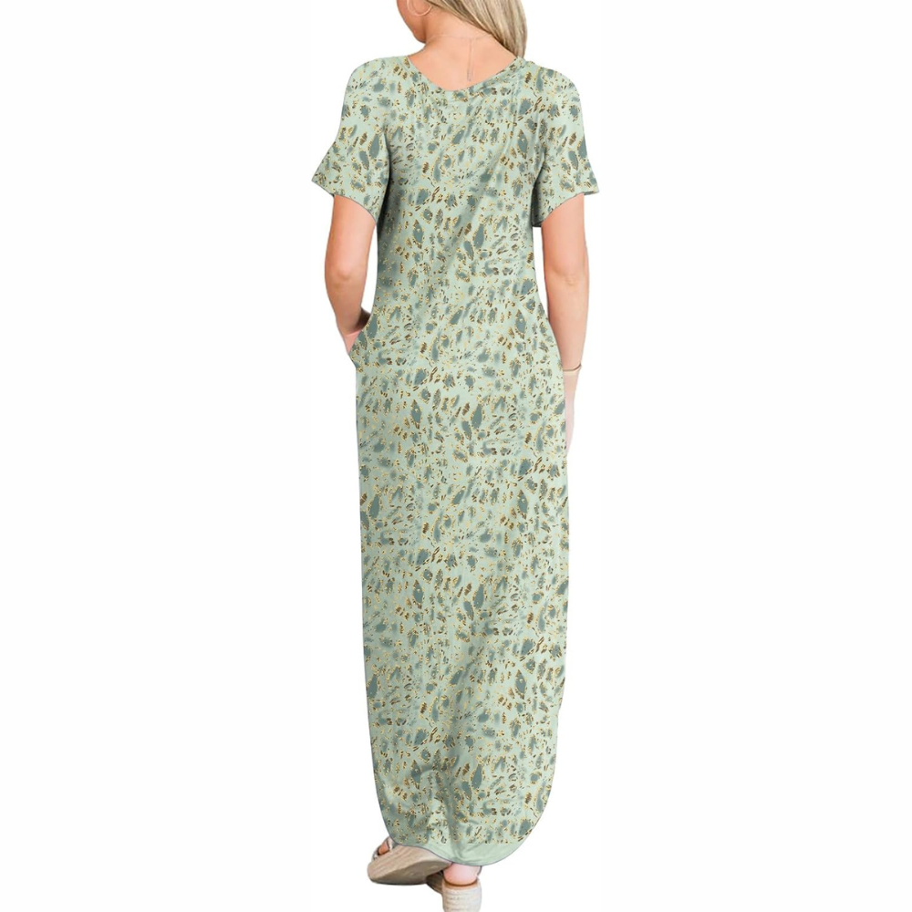 Casual Maxi Sundress With Short Sleeves And Split Hem For Women