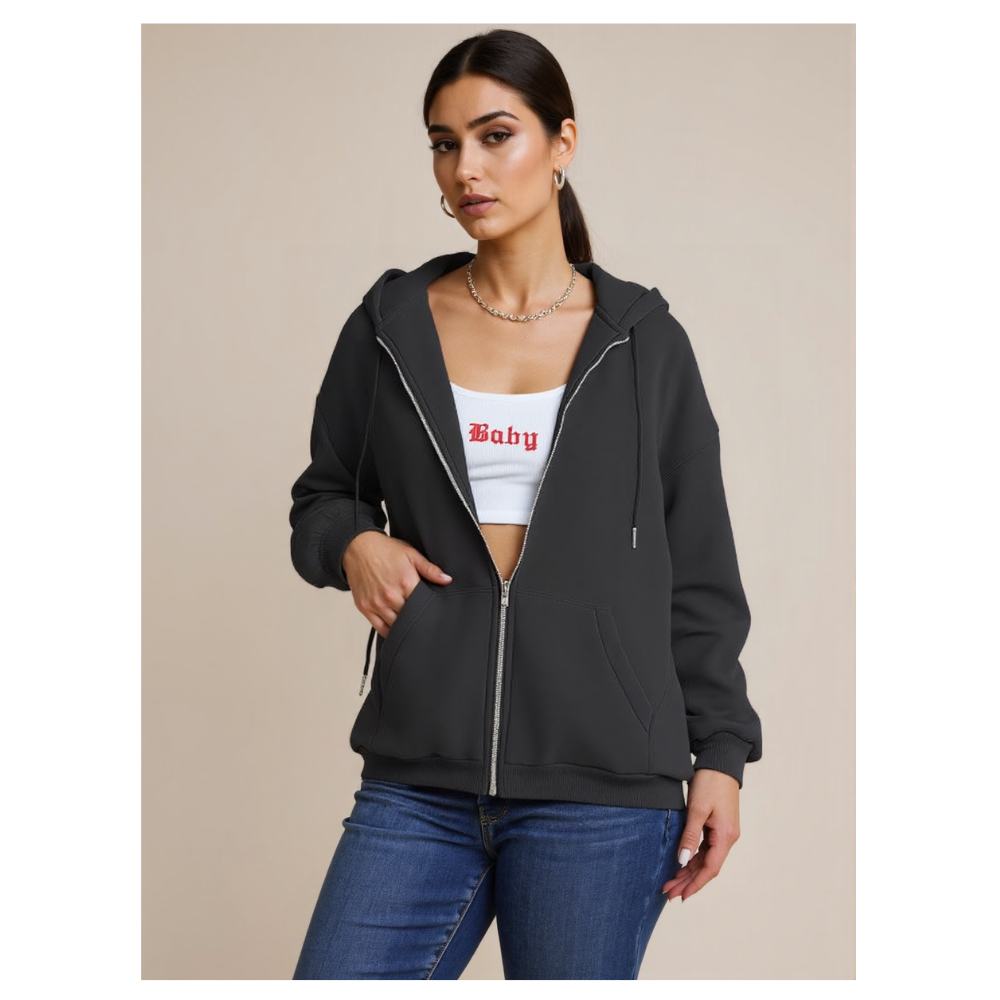 Oversized Womens Zip Up Hoodie Sweatshirt Jacket