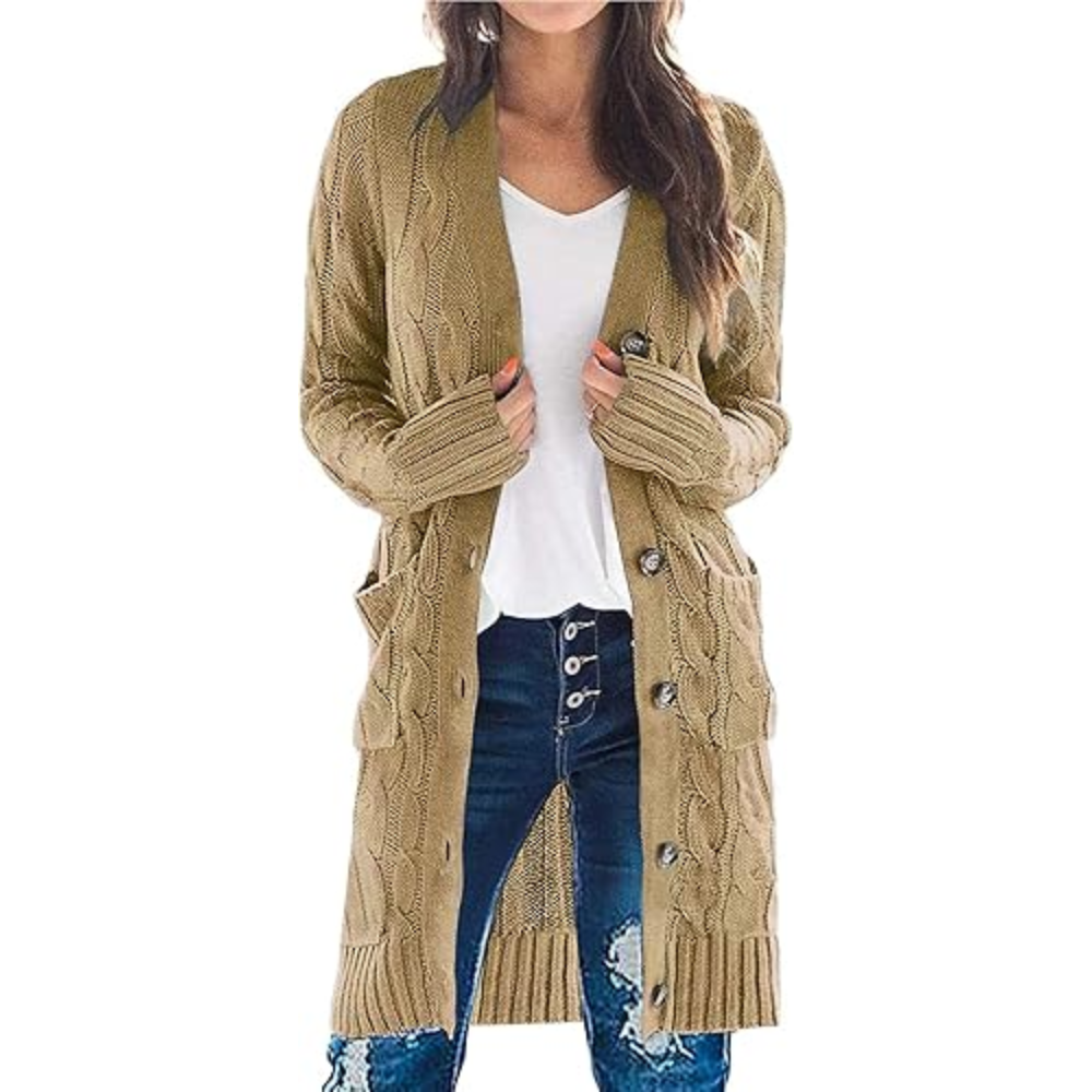 Long Sleeve Cable Knit Long Cardigan for Women