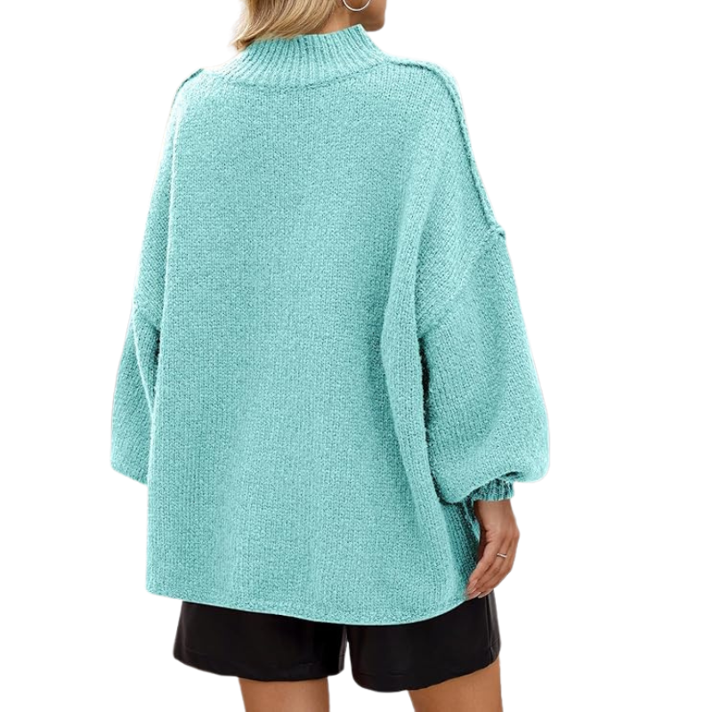  Womens Oversized Sweaters Mock Neck Batwing Long Sleeve 