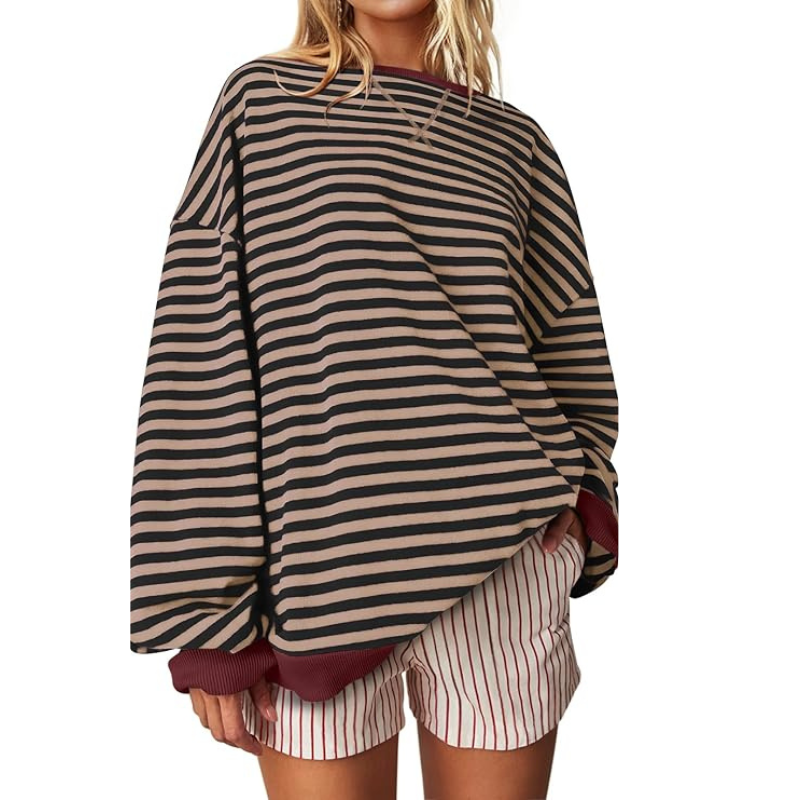 Women Oversized Striped Crewneck Sweatshirt Long Sleeve