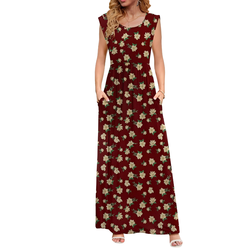 Casual Short Sleeve Summer Maxi Dress With Pockets For Women